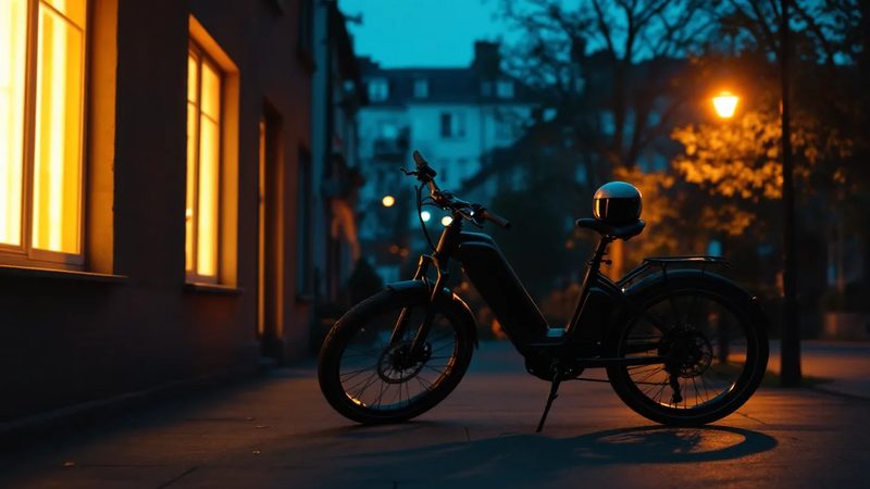 E-Bike vor Stadthaus in der Dämmerung - E-Bike Tip