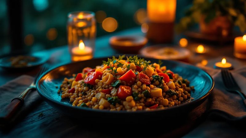 Vegetarisches Gericht mit Linsen und Gemüse - Weniger-Fleisch Tip