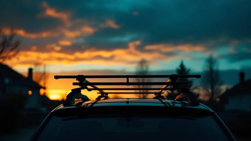 Auto-Dachträger ohne Box bei Sonnenuntergang - Dachbox-Tip