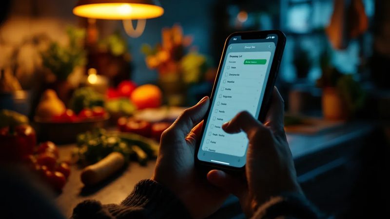 Smartphone mit Einkaufsliste-App - App Tip