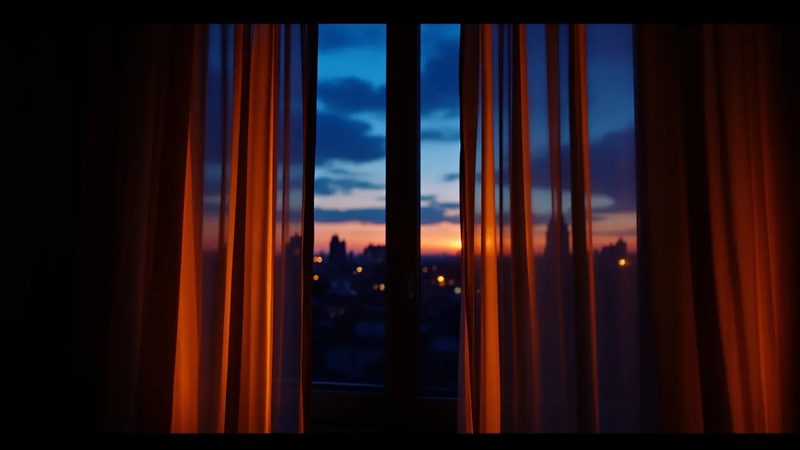 Geöffnetes Fenster mit Vorhängen - Stoßlüften Tip