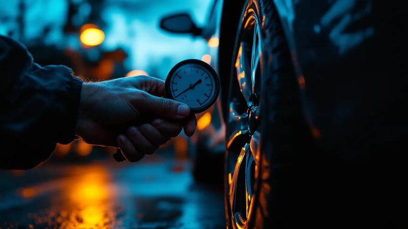 Reifendruckmesser an Autoreifen - Reifendruck Tip