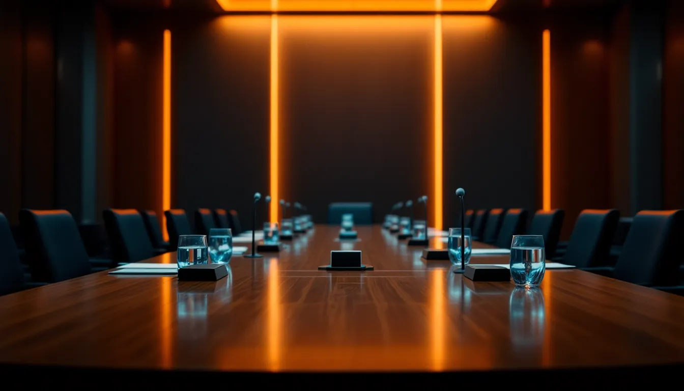 Conference room after OPEC+ session, illustrative depiction of OPEC+ production quotas