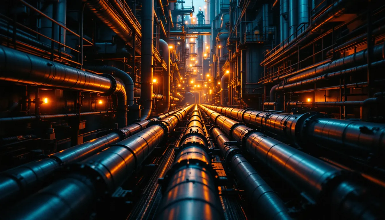 Raffinerie-Pipeline-Kaskade als Pass-Through-Visualisierung, illustrative Darstellung