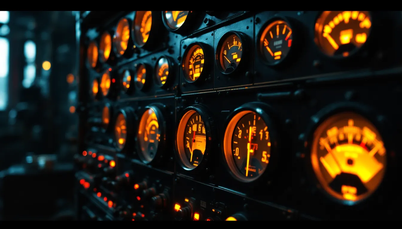 Refinery control room with industrial gauges, illustrative depiction of refining margin