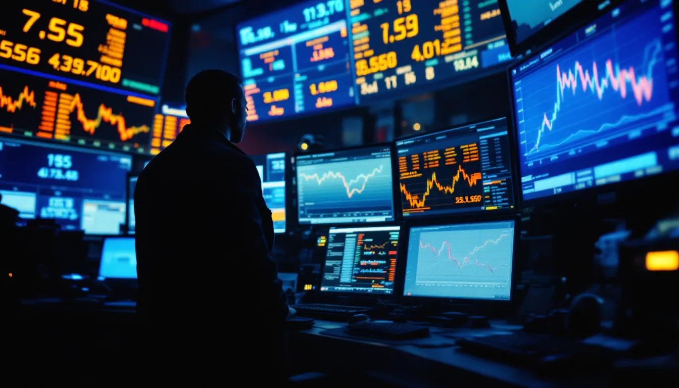 Trading-Floor mit Spot- und Future-Curves, illustrative Darstellung von Spotpreis vs Terminmarkt
