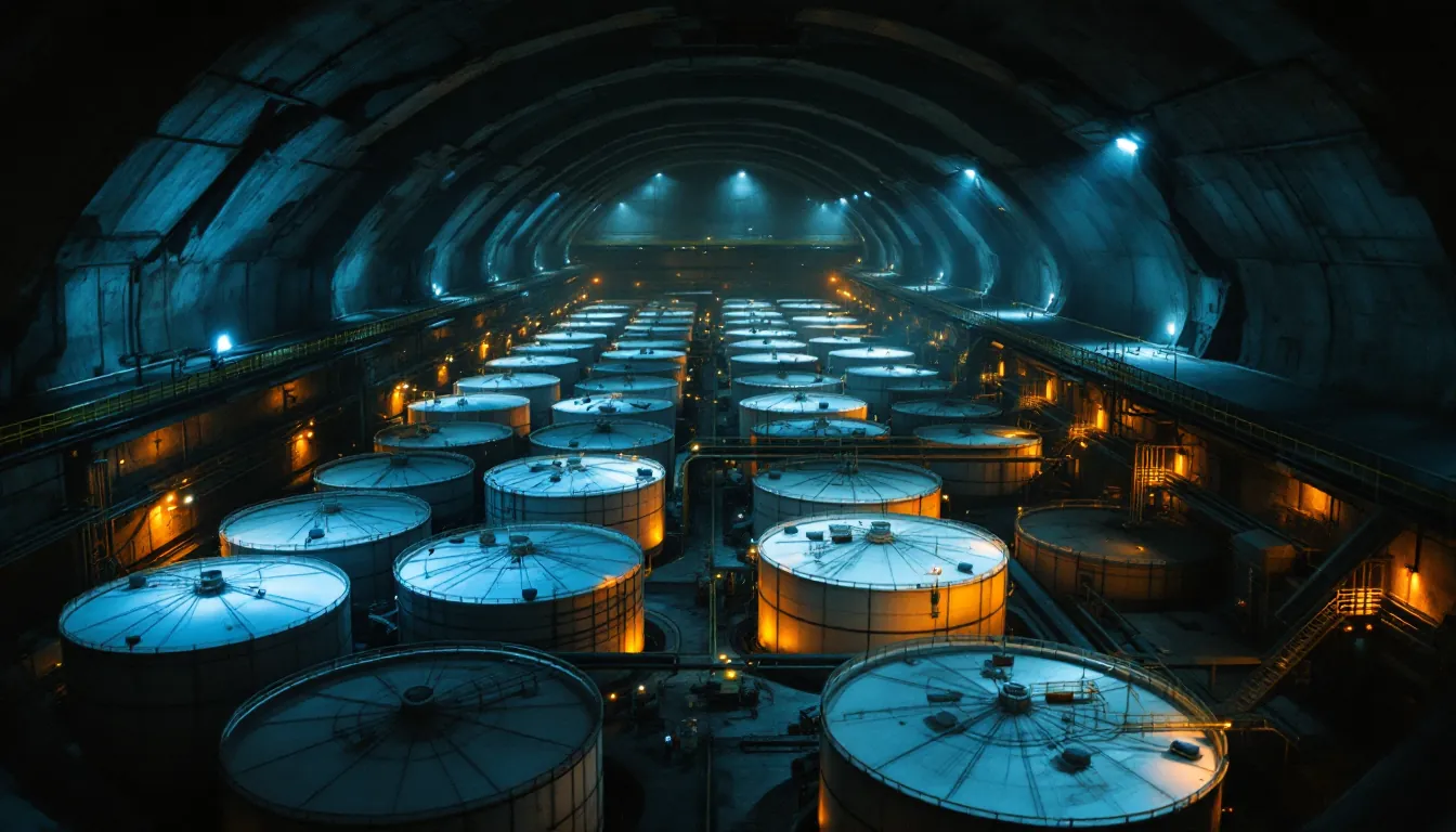 Strategic petroleum reserve in underground storage facility, illustrative depiction